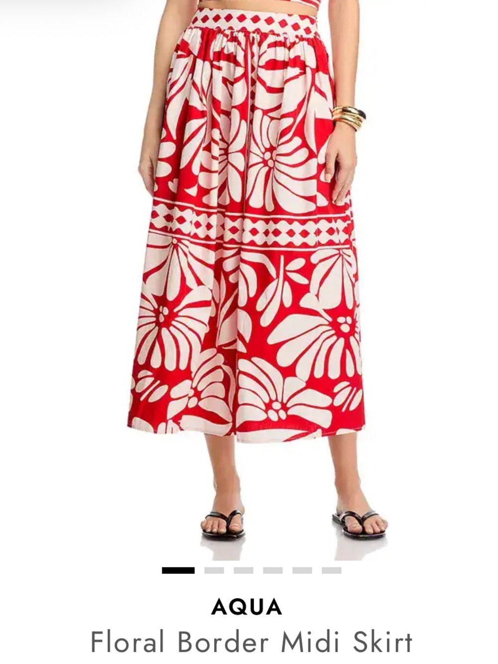 Aqua Red & White Floral Border Midi Skirt